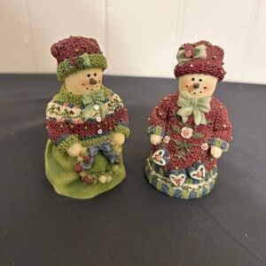 Vintage Plum Pudding Pair Of 3.5” Snowmen Figures By Heather Hykes